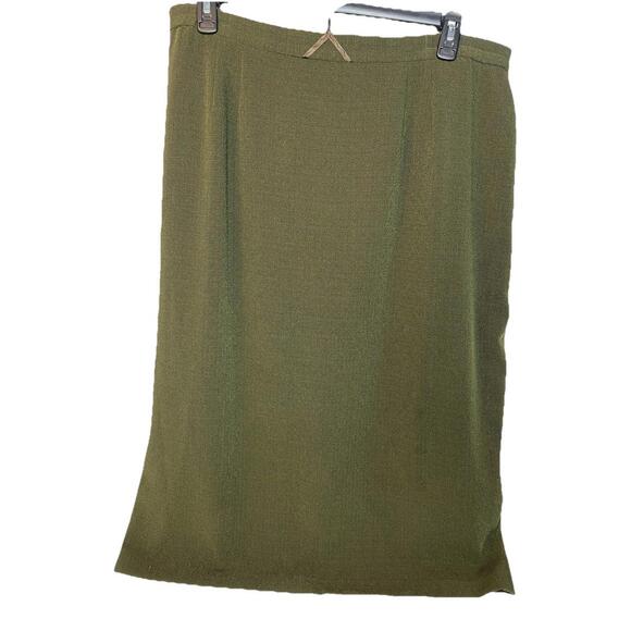 Ferre Gianni Skirt Womens 22 Olive Green Solid  Zip Back Slit Lined Career - Picture 2 of 13